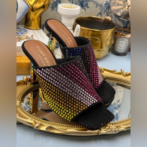 🆕 KURT GEIGER LONDON 🧿 NWOB Mayfair Rainbow Crystal High Mule Heel, Sz 36 US 6 - Picture 7 of 16